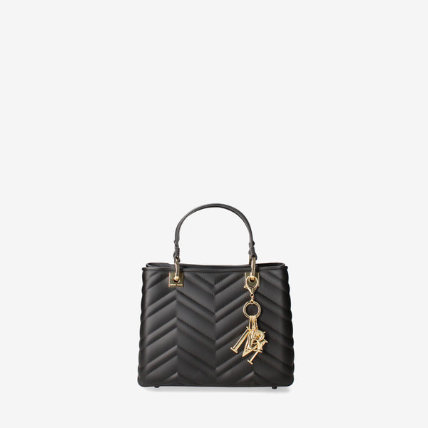 Black Quilted Handbag with Gold Accent