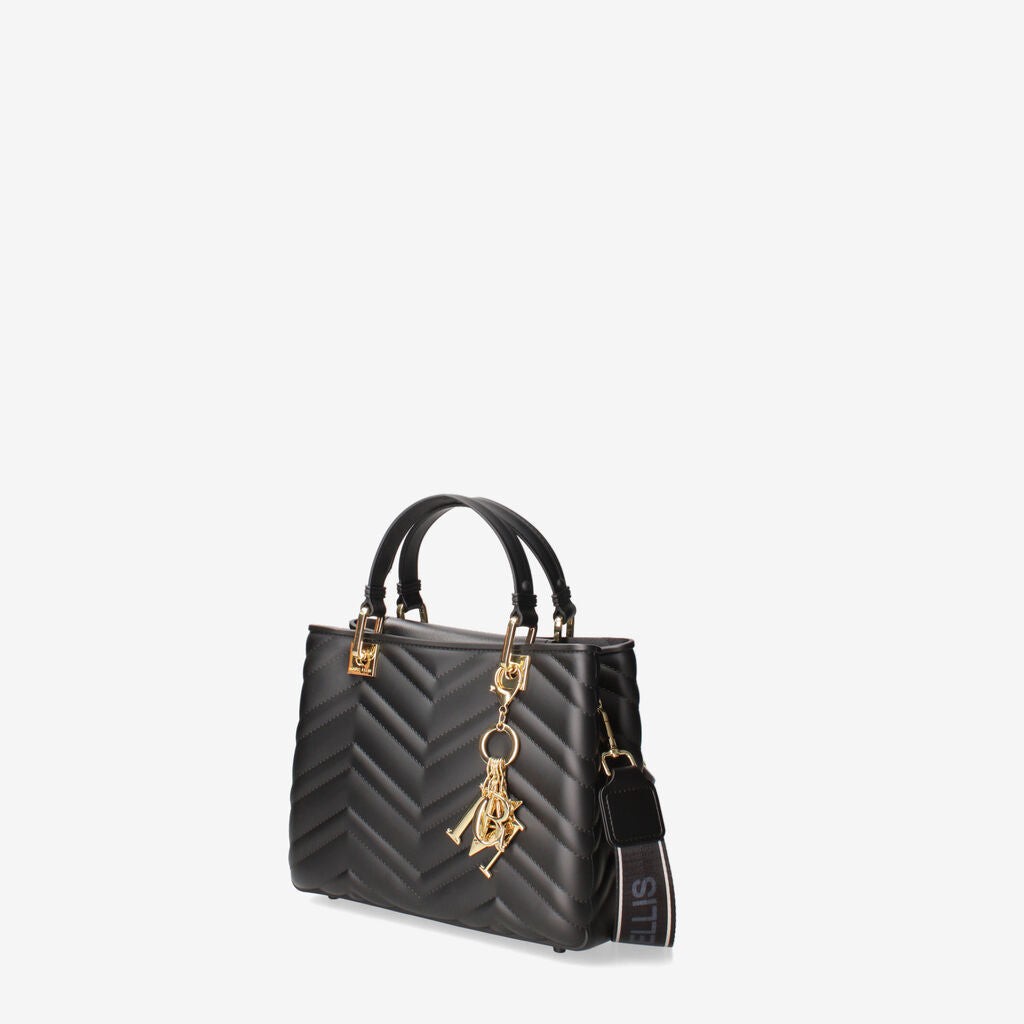 Black Quilted Handbag with Gold Accent