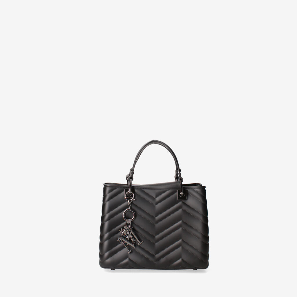 Black Quilted Handbag with Gold Accent