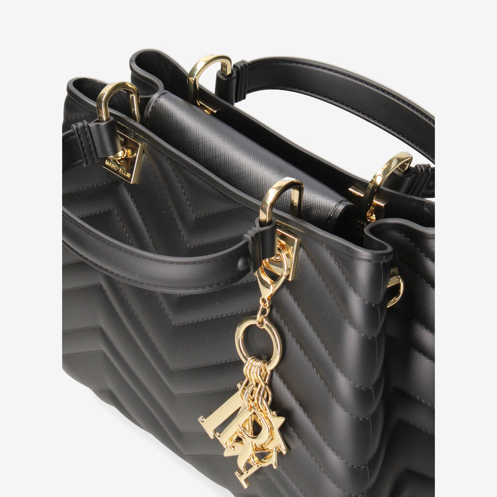 Black Quilted Handbag with Gold Accent