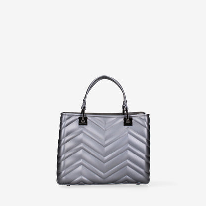 Silver Quilted Tote Bag with Charm Accent