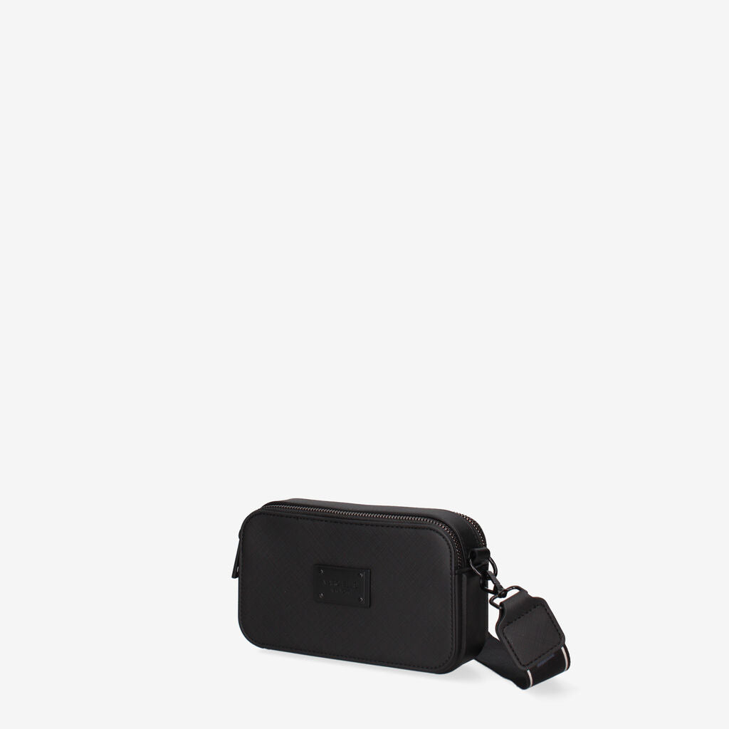 Black Nylon Crossbody Bag with Logo Strap