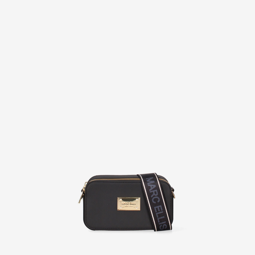 Black Logo Canvas Crossbody Bag with Adjustable Strap