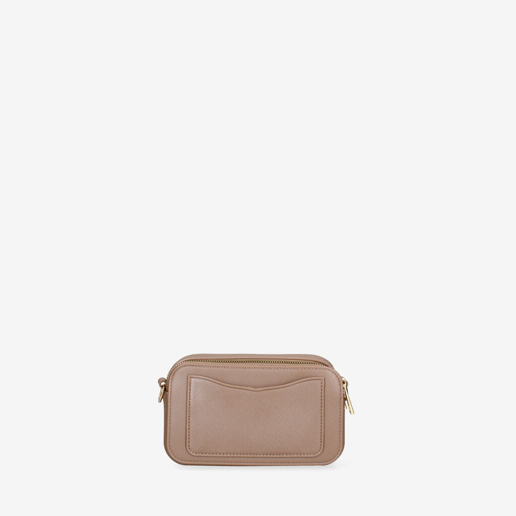 Taupe Leather Crossbody Bag with Logo Strap