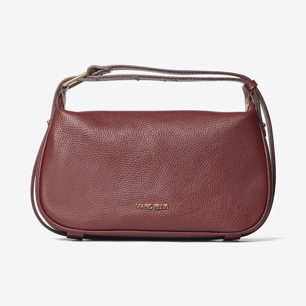 Burgundy Textured Leather Shoulder Bag