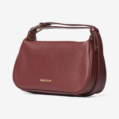 Burgundy Textured Leather Shoulder Bag