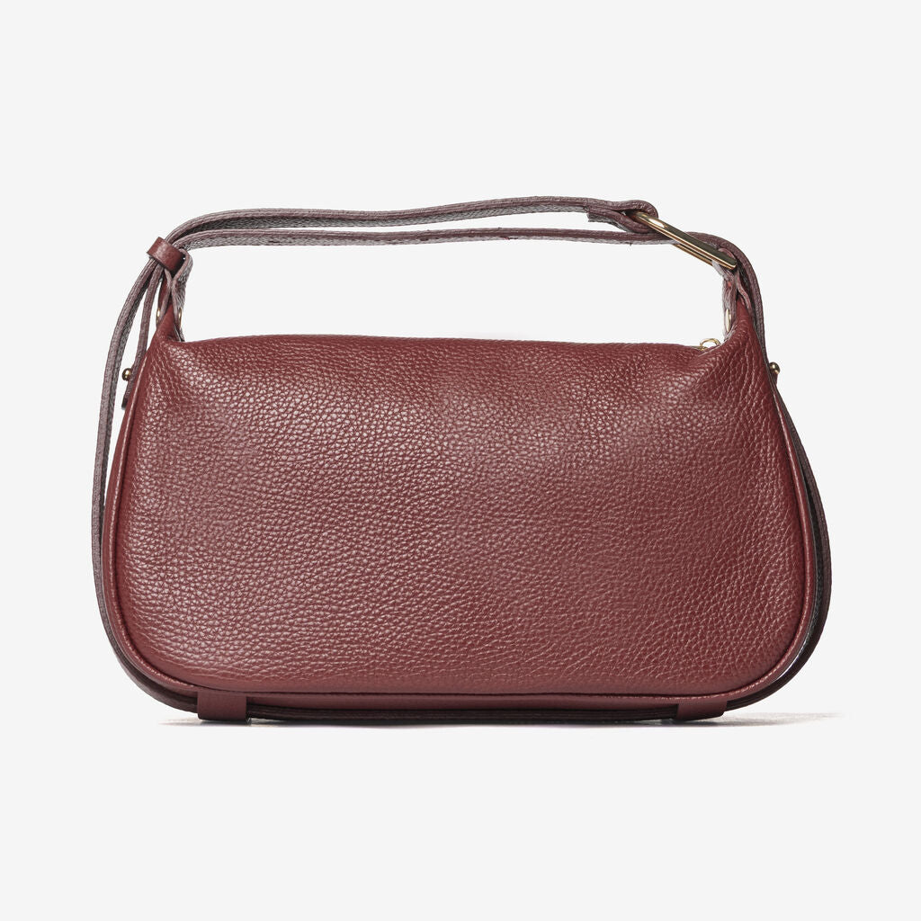 Burgundy Textured Leather Shoulder Bag