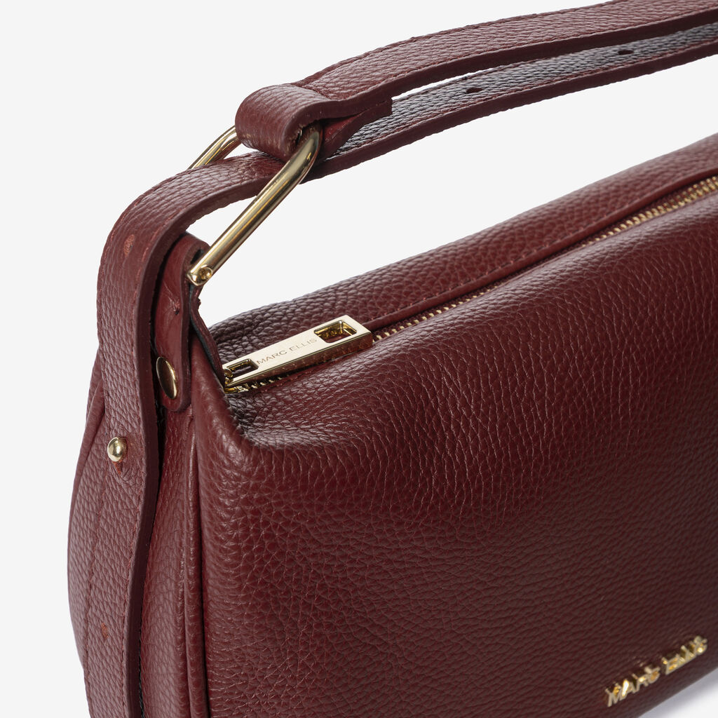 Burgundy Textured Leather Shoulder Bag