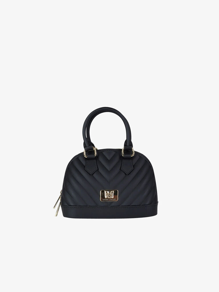 Black Quilted Dome Bag with Gold Accents