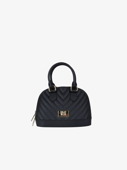 Black Quilted Dome Bag with Gold Accents