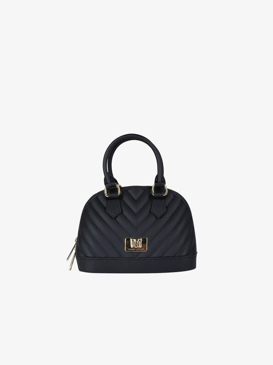 Black Quilted Dome Bag with Gold Accents