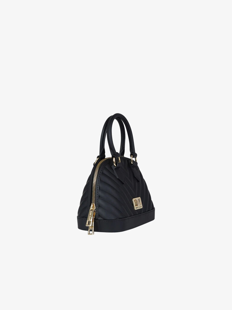 Black Quilted Dome Bag with Gold Accents