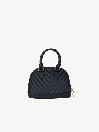 Black Quilted Dome Bag with Gold Accents