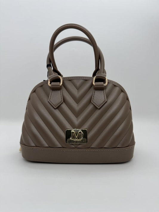 Taupe Quilted Handbag with Gold Accents
