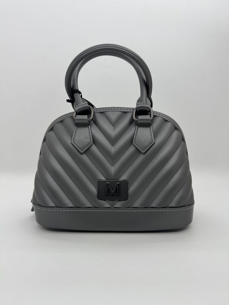 Gray Quilted Handbag with Sturdy Handles