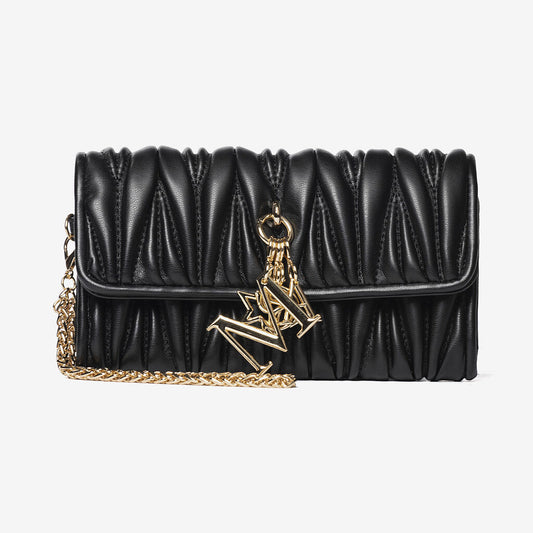 Black Quilted Chain Clutch with Gold Accents