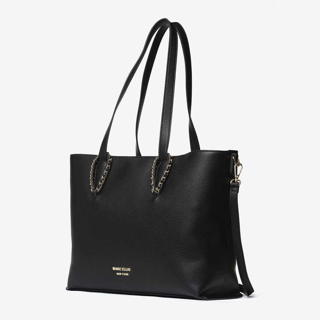 Black Textured Tote Bag with Chain Handles