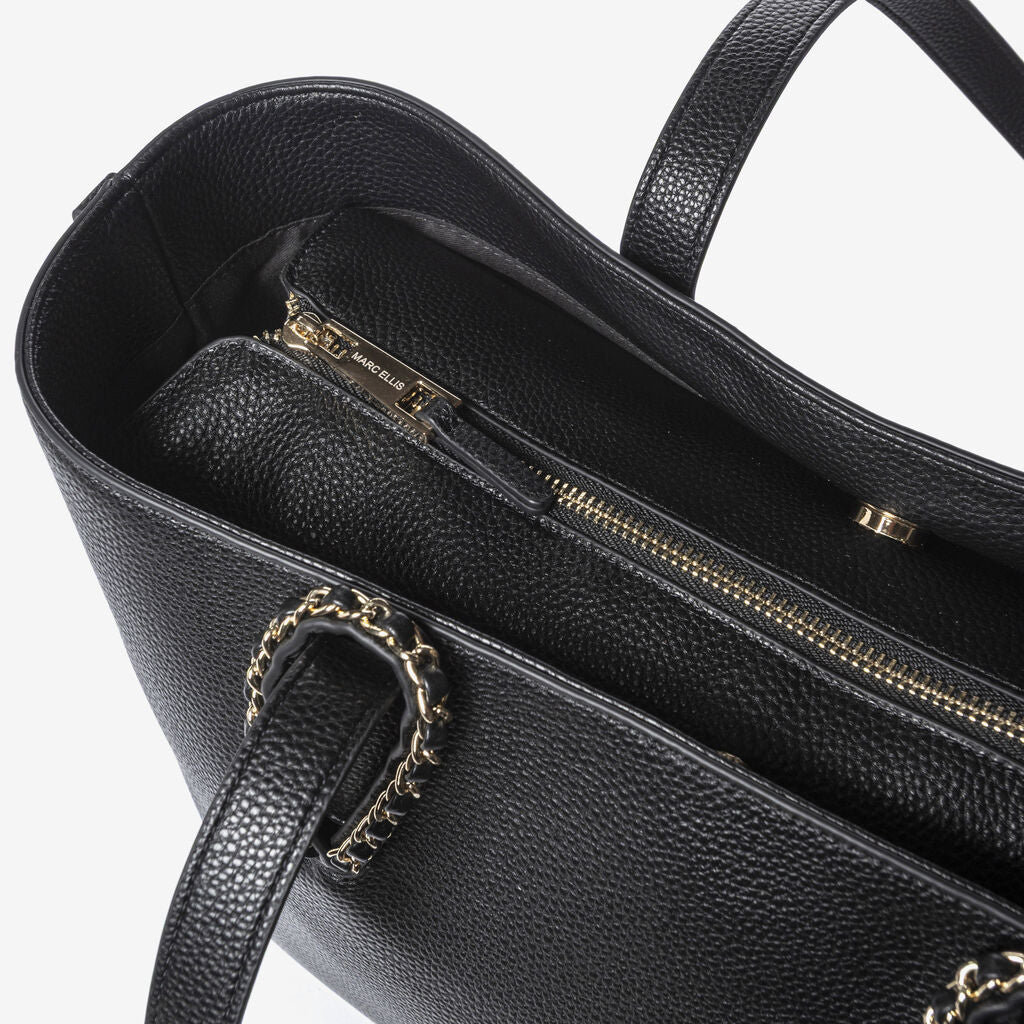 Black Textured Tote Bag with Chain Handles