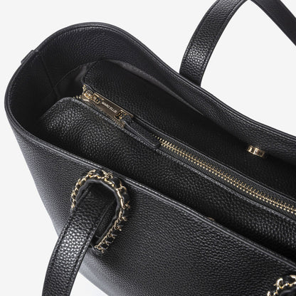 Black Textured Tote Bag with Chain Handles