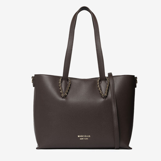 Chocolate Textured Tote with Chain Detail