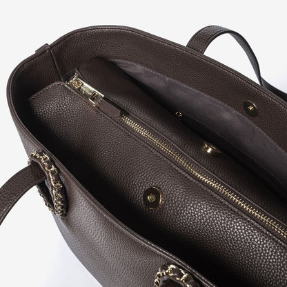 Chocolate Textured Tote with Chain Detail