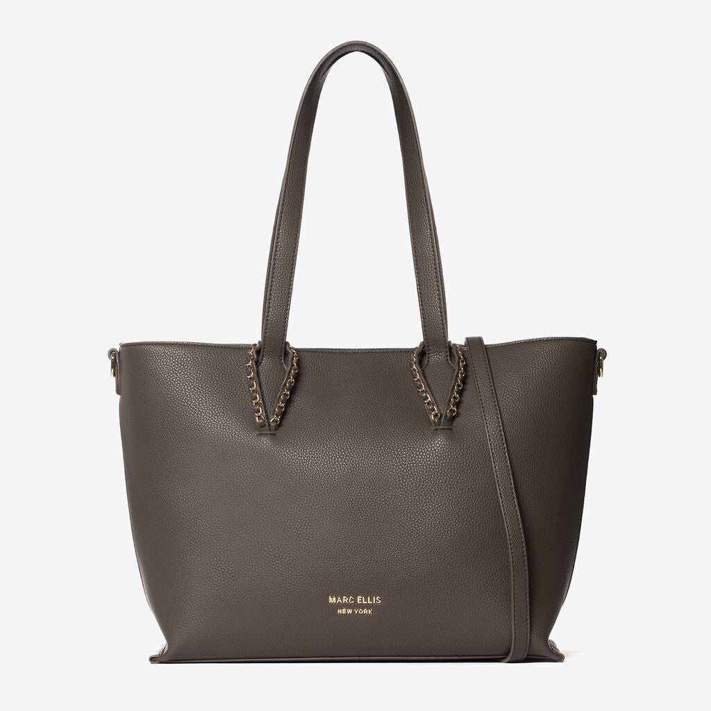 Chocolate Textured Tote with Chain Detail