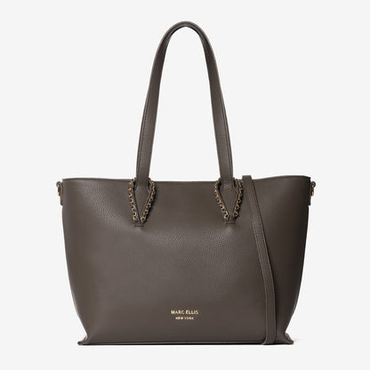 Chocolate Textured Tote with Chain Detail