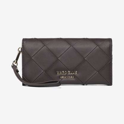 Brown Quilted Wristlet Clutch with Gold Accents