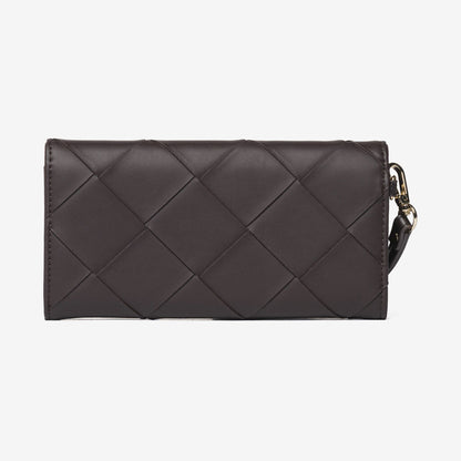 Brown Quilted Wristlet Clutch with Gold Accents