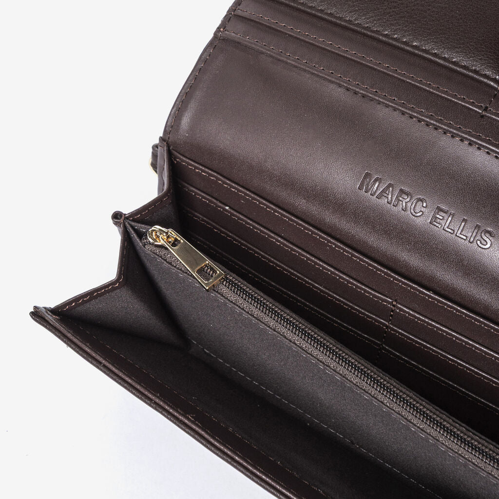 Brown Quilted Wristlet Clutch with Gold Accents