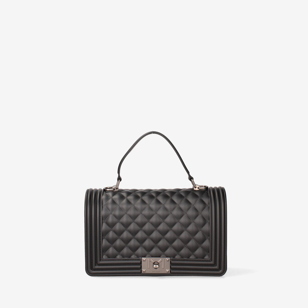 Black Quilted Handbag with Structured Handle