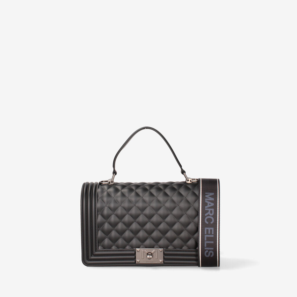 Black Quilted Handbag with Structured Handle