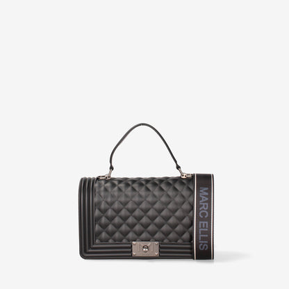 Black Quilted Handbag with Structured Handle