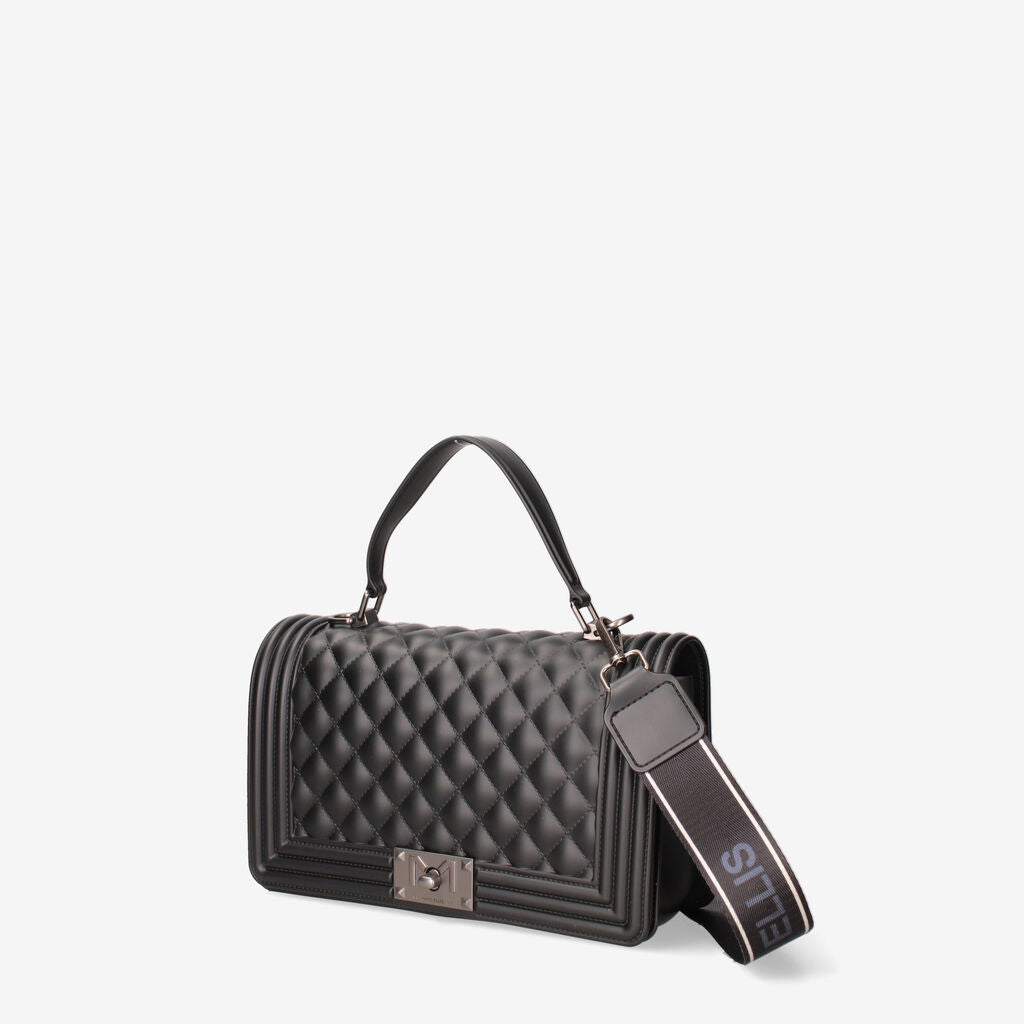 Black Quilted Handbag with Structured Handle