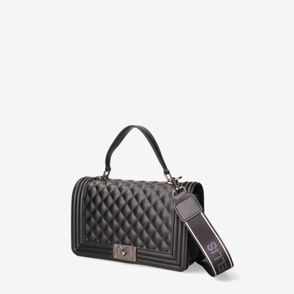 Black Quilted Handbag with Structured Handle
