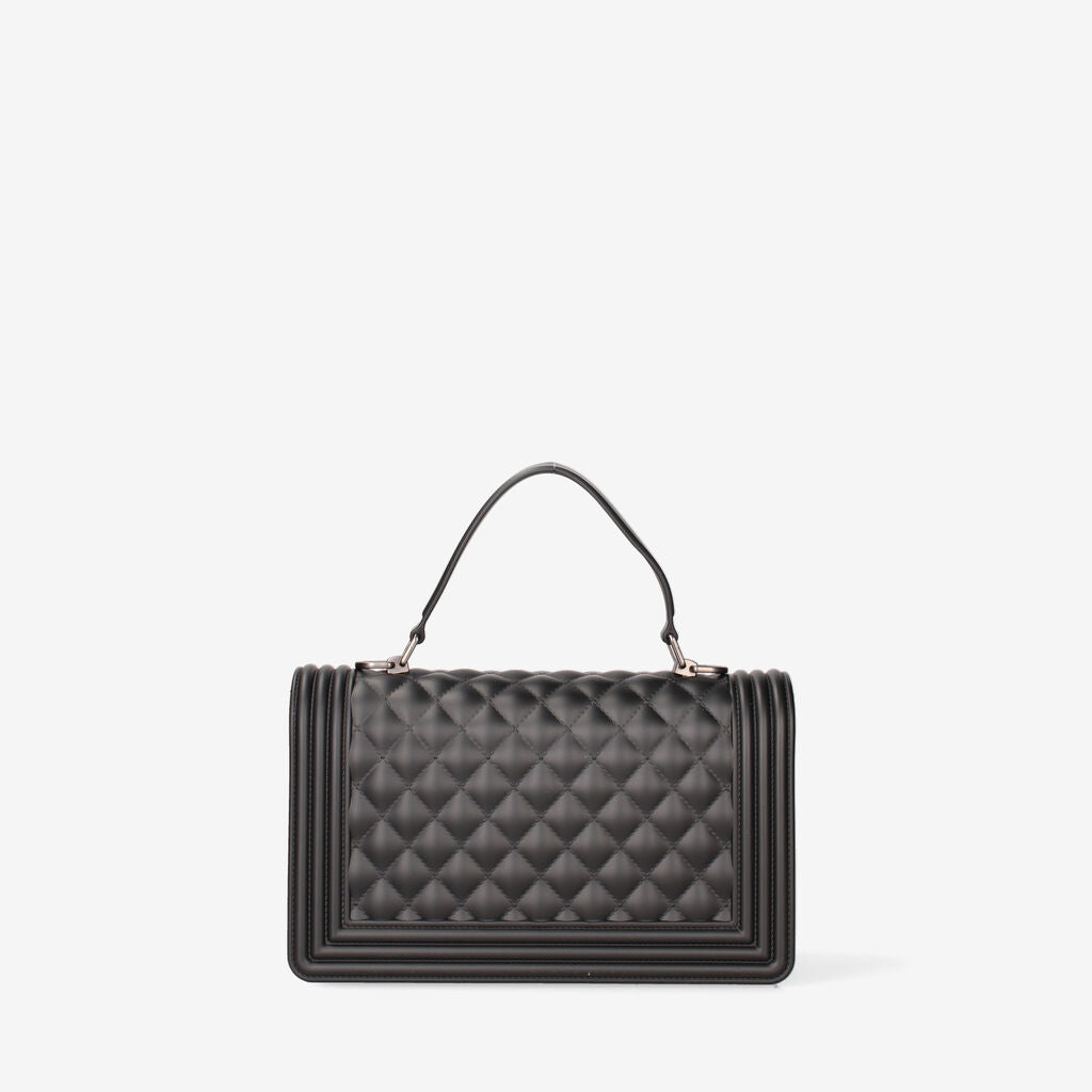 Black Quilted Handbag with Structured Handle