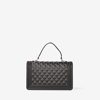 Black Quilted Handbag with Structured Handle