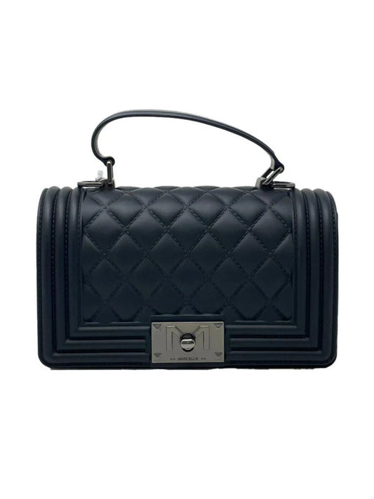 Black Quilted Shoulder Bag with Structured Handle