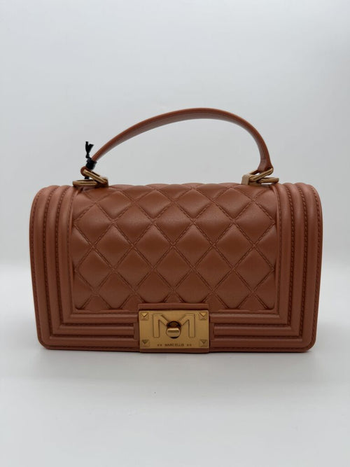 Tan Quilted Leather Handbag with Gold Hardware