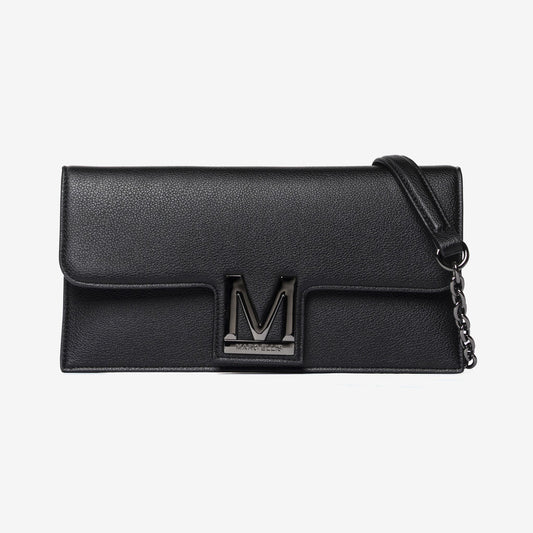 Black Textured Clutch with Chain Strap