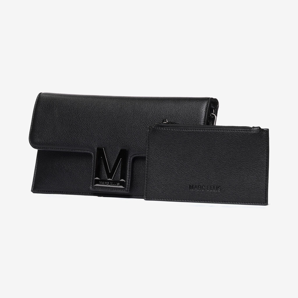 Black Textured Clutch with Chain Strap