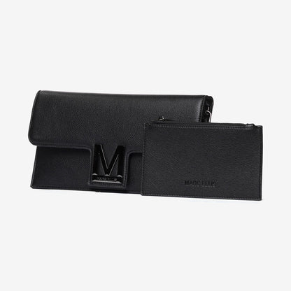 Black Textured Clutch with Chain Strap