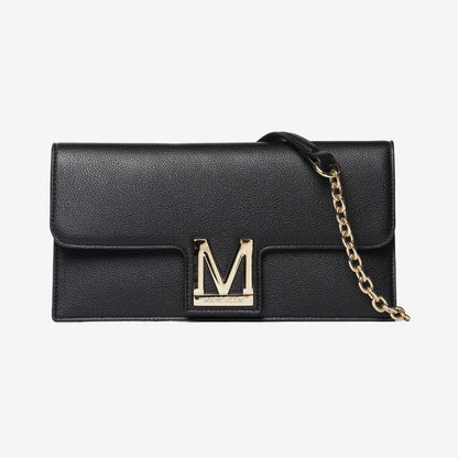 Black Textured Clutch with Gold Chain Strap