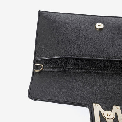 Black Textured Clutch with Gold Chain Strap