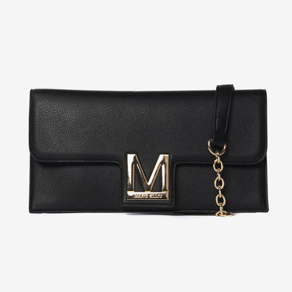 Black Textured Clutch with Gold Chain Strap