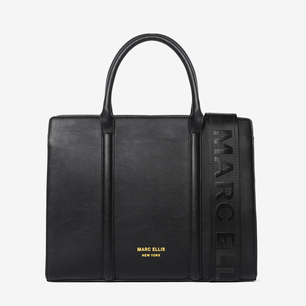 Black Leather Tote with Structured Silhouette