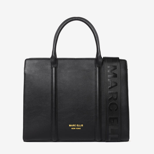 Black Leather Tote with Structured Silhouette