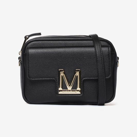 Black Textured Crossbody Bag with Gold Accent