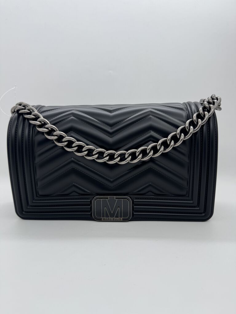 Black Quilted Crossbody Bag with Chain Detail