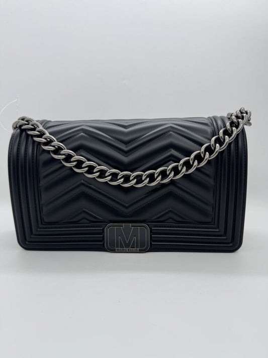 Black Quilted Crossbody Bag with Chain Detail